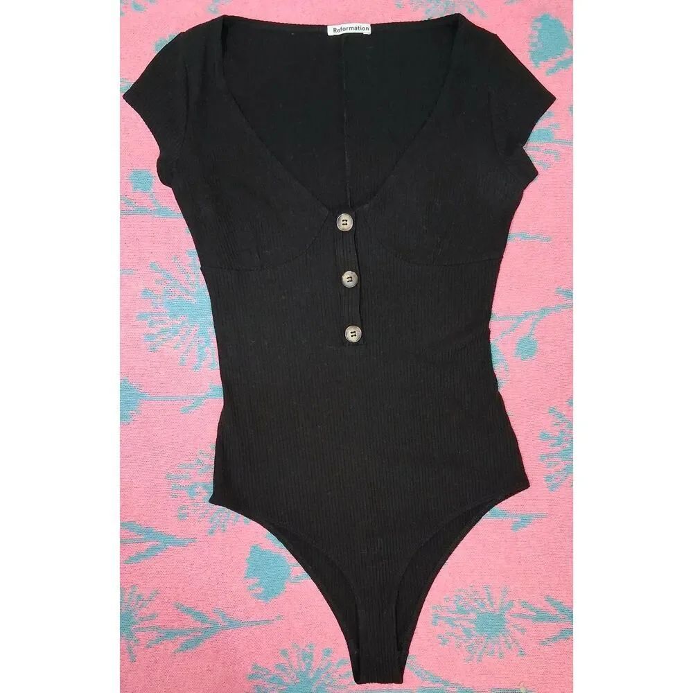 Reformation womens small black bodysuit tencel spandex stretch